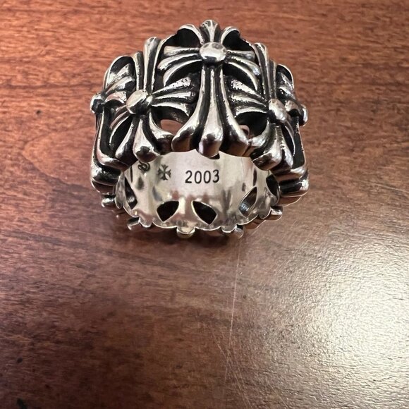 CHROME HEARTS Cemetery Ring Size 7 925 Silver Pin Clasp Engraved Necklace - Picture 5 of 6